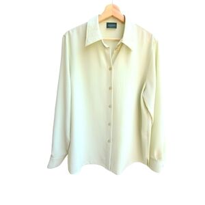Canda Textured Green Button-down Blouse with Embroidered Collar, Size XL